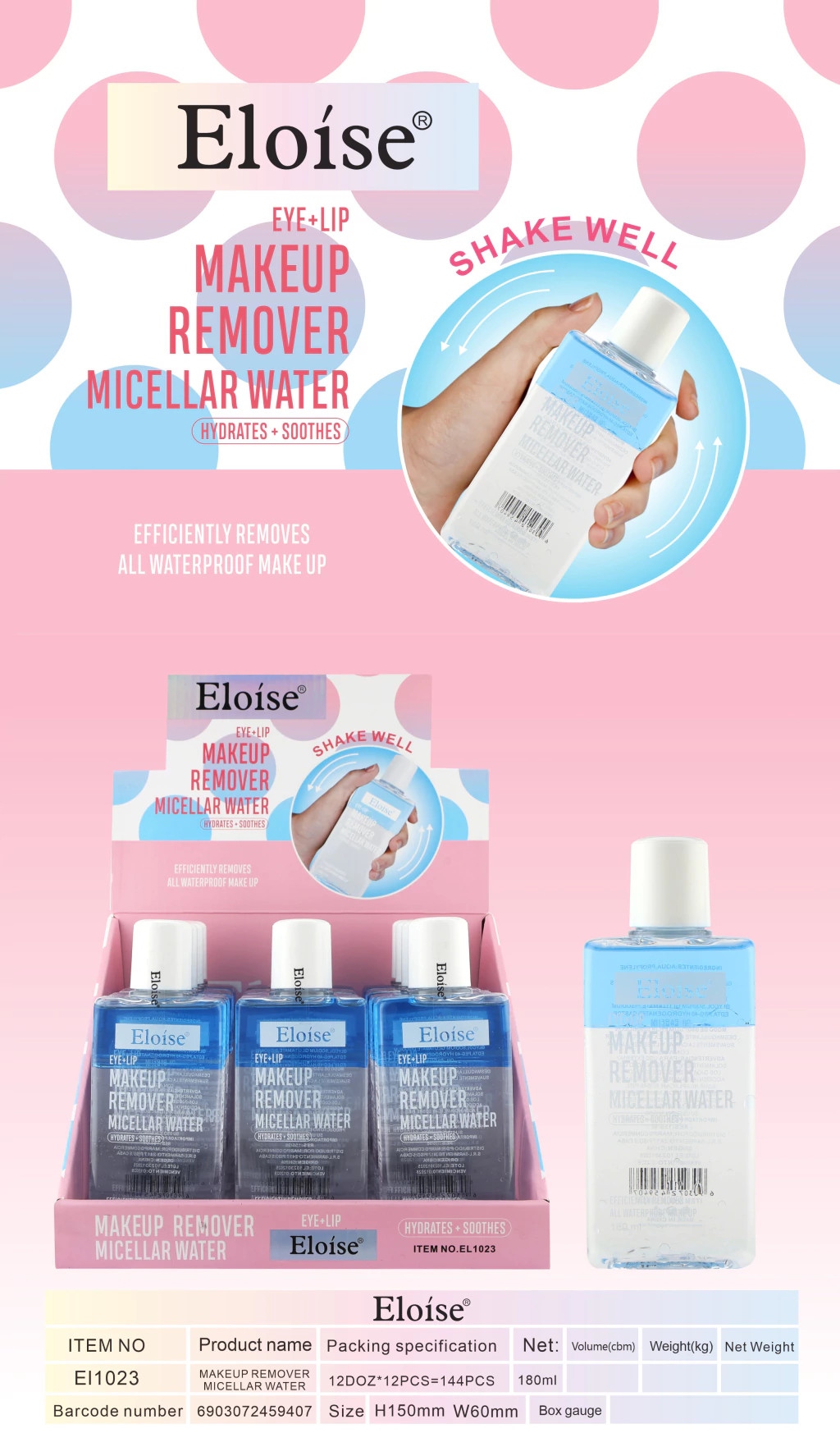 Agua micelar bifasica ojos y labios Eloise 180ml